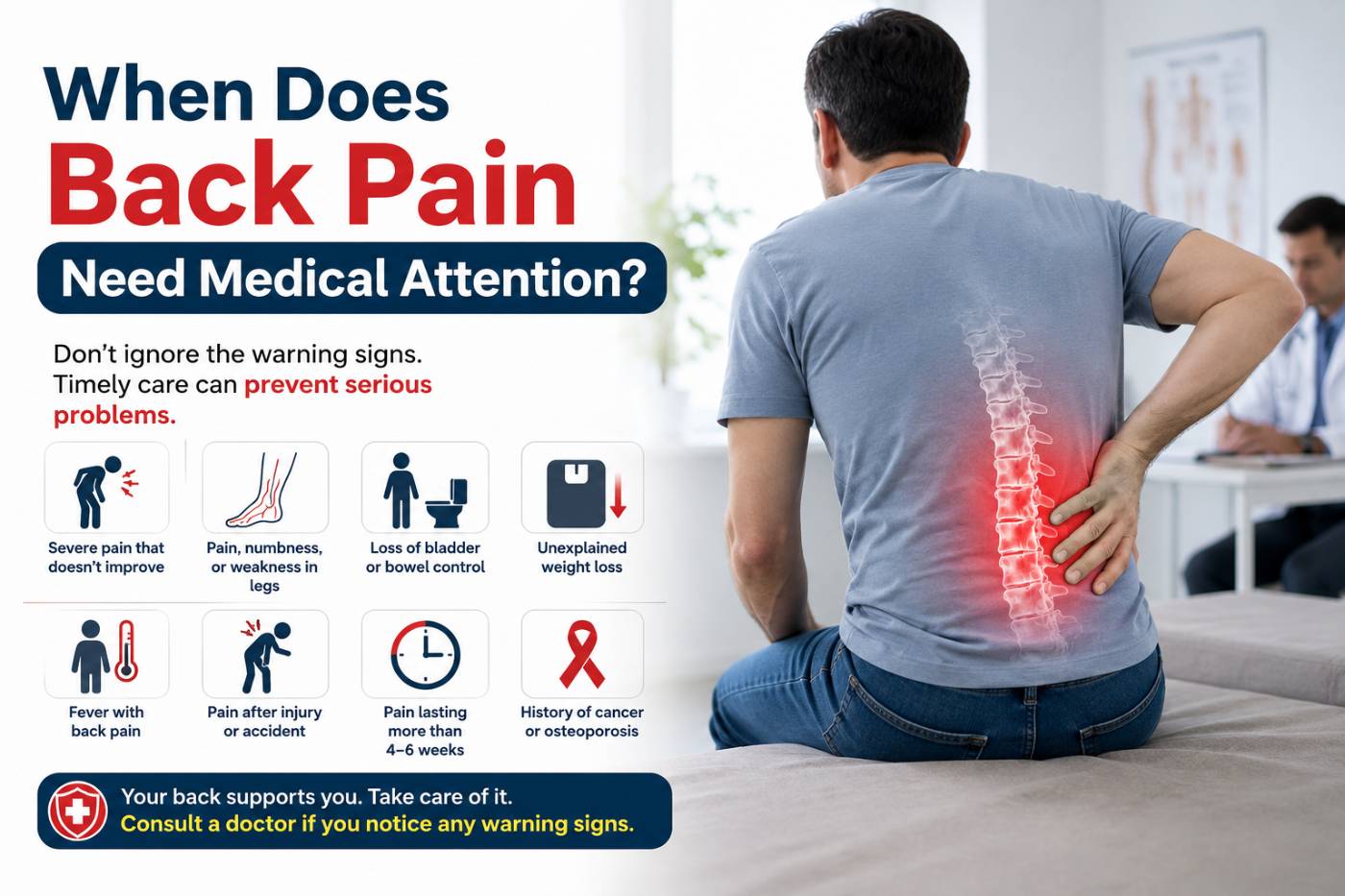 Back pain warning signs requiring medical attentio