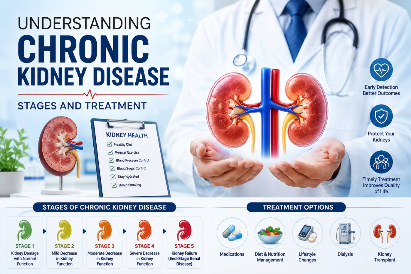 Medical infographic illustrating chronic kidney di
